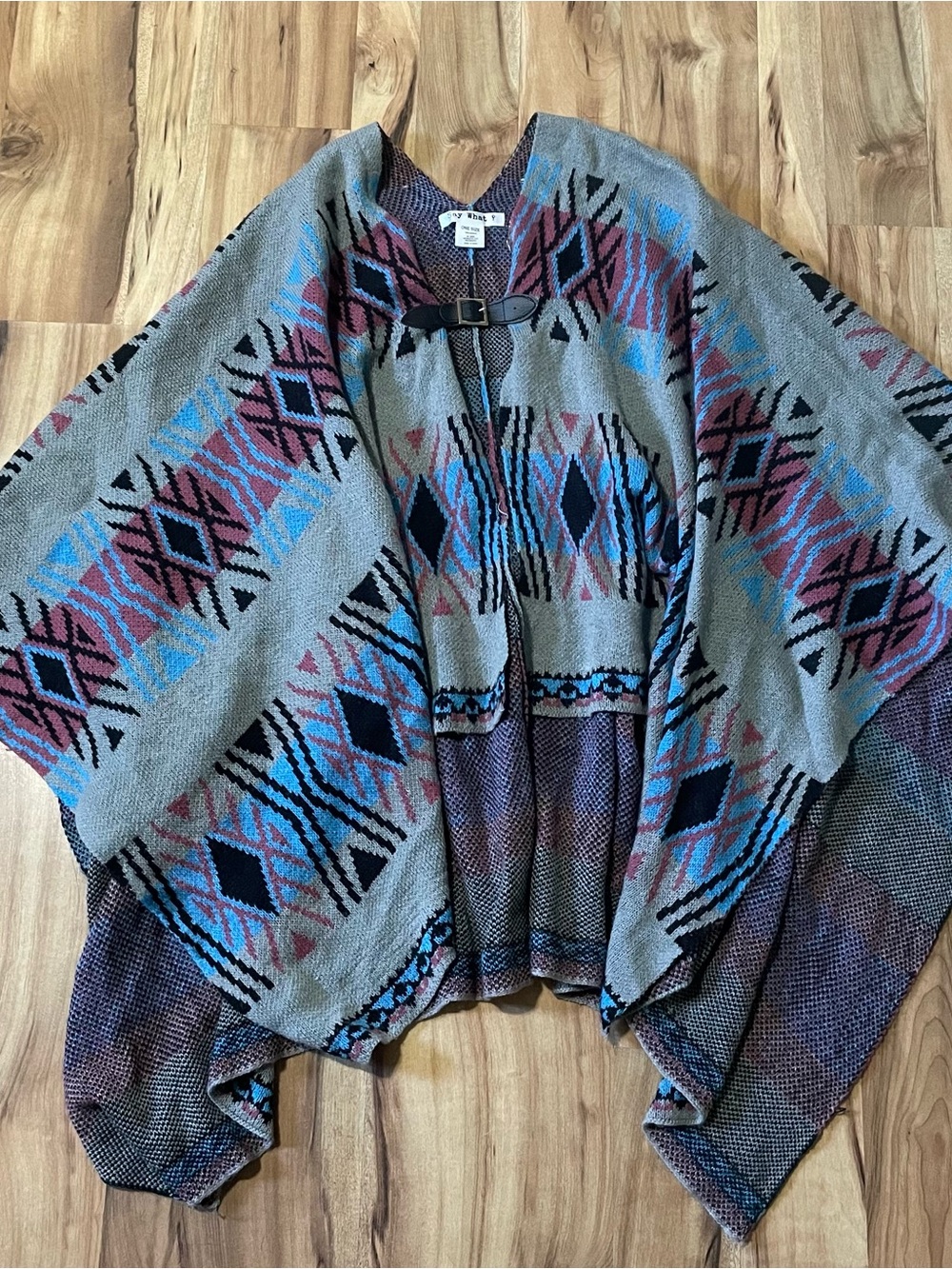 Say What? Western Boho Tribal Knit Poncho Shawl Wrap Cardigan OS